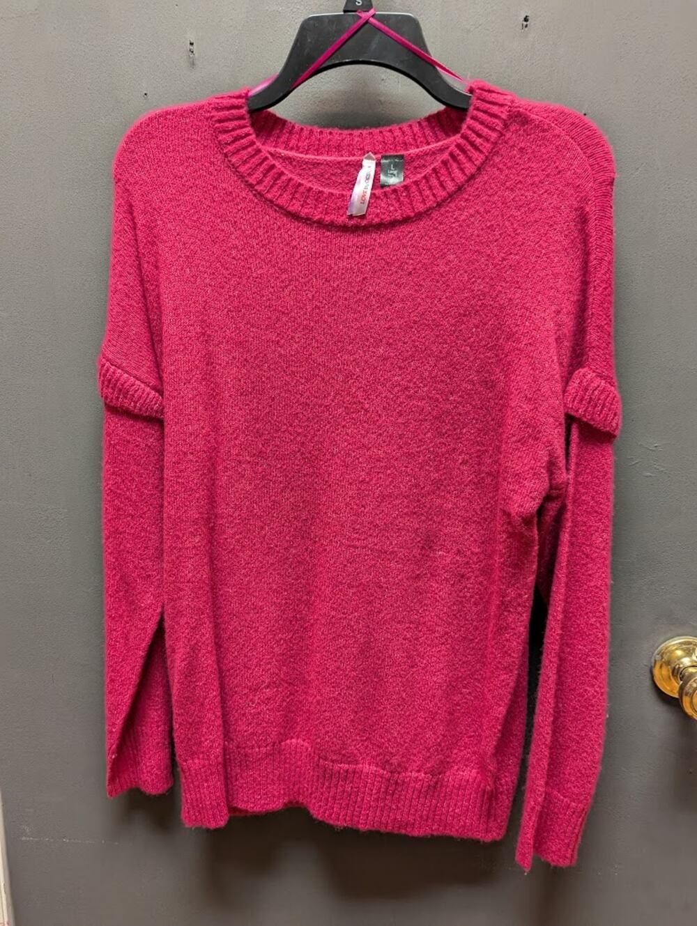 Love by Design Size Large  Cranberry Knit Sweater drop shoulder detail crew neck